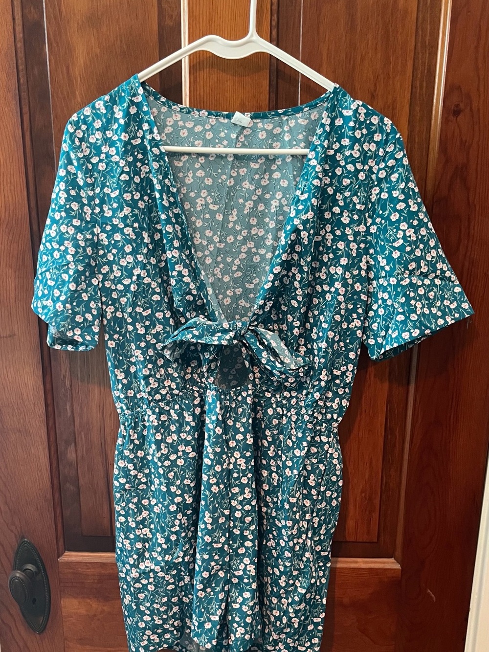Floral Tie-Front V-Neck Women’s Romper - Teal
